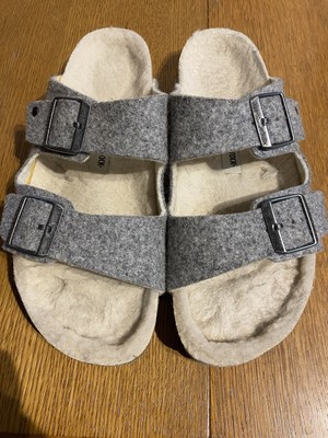 Birkenstock Arizona Wool Felt Shearling Sandals Gray 41 W10 M8 Germany Made Cozy-image