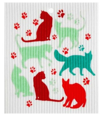 Cats & Paw Prints Swedish Dishcloths ~~ Set of 2 ~~ Made in Sweden ~~ F/S-image