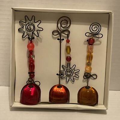 Pier 1 Imports Photo Note Card Holders Set Of 3 Individual Design Red Gold Amber-image