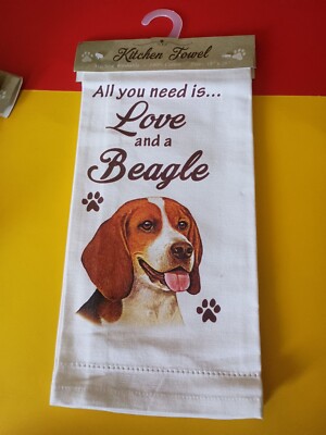 Kitchen Dish Towel, All You Need Is Love and a Beagle, Cotton 18x26-image