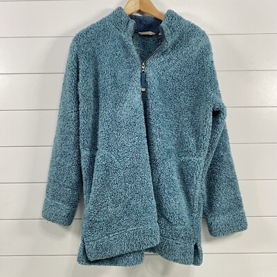 Soft Surroundings Womens Luxe Faux Sherpa 1/4 Zip Pullover size M Teal Comfy-image