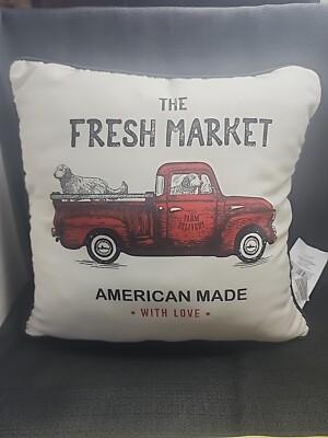 FRESH MARKET FARM DELIVERY Indoor Outdoor Throw Pillow Red Truck Dog 16x16 (BOP6-image