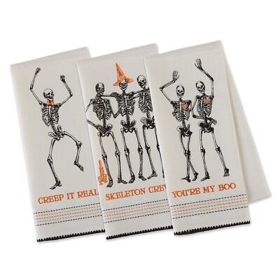 Design Imports Skeleton Halloween Dishtowel Set of 3 Creep it Real You're my Boo-image