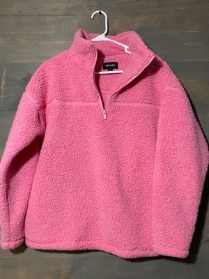 Zenana Woman’s Sherpa pullover size M pink top zipper pockets cozy soft fleece -image