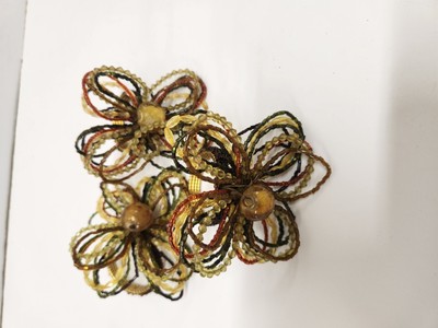 Pier One Beaded Napkin Rings Floral Gold Rust Green Red Fall Set Of 3-image