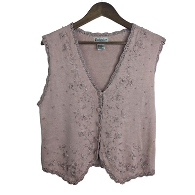 Exclusive Imports Pink Vest Victorian Cottagecore Embroidered Floral Design sz M-image