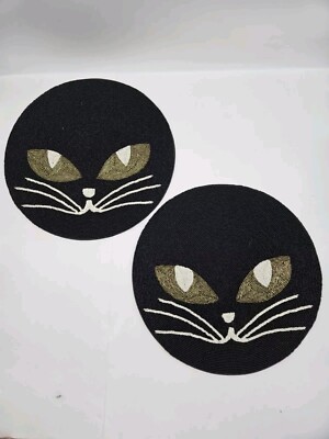 Pier 1 Imports Set Of 2 Beaded Halloween Black Cat Placemats -image