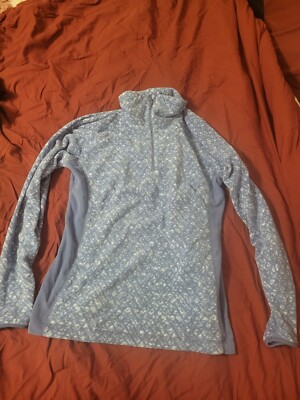 Columbia Pullover Sweater Womans Size Large Fleece Quarter Zip Blue And White-image