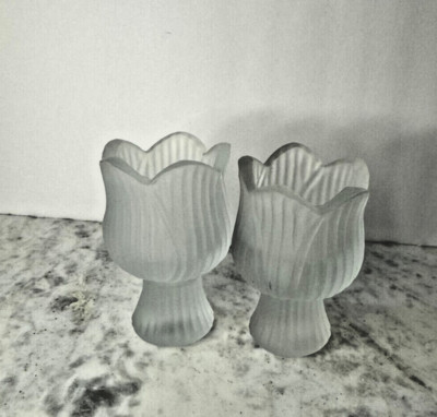 Satin Frosted Glass Tulip Shape Candle Holders Set Of 2 White Henrikson Imports-image