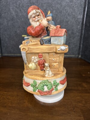 Vtg Silvestri Santa Wind Up Figurine Musical Christmas Toy Shop Works HOMCO-image