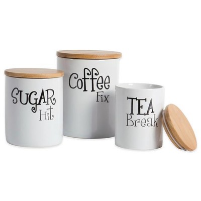 Design Imports White & Coffee Sugar Tea Ceramic Canister - Set of 3-image