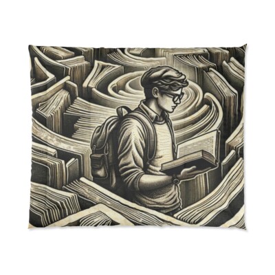 King Size Comforter Retro Lost in Literature Bookworm Student Library Book Lover-image