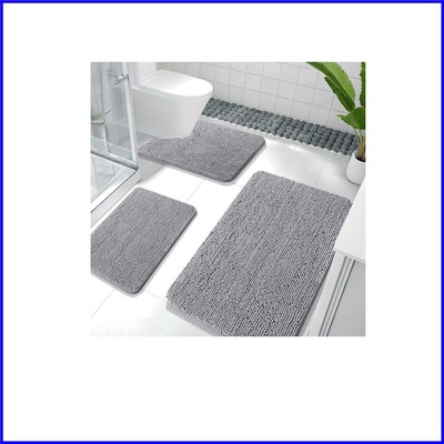 Elegant Grey Bath Mat Set - Ultra Absorbent Chenille Rugs for Cozy Comfort-image
