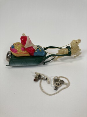Vintage CHRISTMAS Celluloid SANTA CLAUS & Reindeer in Sleigh Bell Wind Up Japan-image
