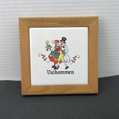 Valkommen  Berqquists Imports Trivet Tile Ceramic  & Wood Swedish-image