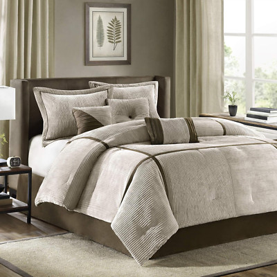 Cozy Comforter Set Casual Blocks Design All Season, Matching Bed Skirt, Decorati-image