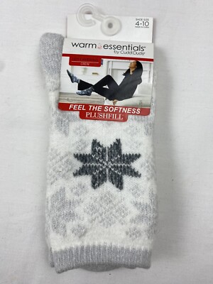 Cuddl Duds Warm Essentials Womens Socks 4-10 Snowflake Crew Twisted Ribbed Ivory-image