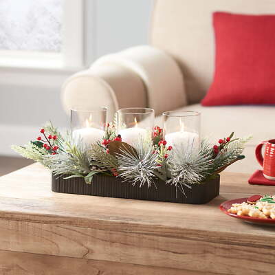 Mainstays 7.5-Inch Decorative Faux Christmas Glass Hurricane Candle Holder-image
