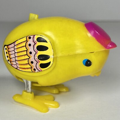 Easter Unlimited Vintage Pull Back Wind-Up Pets Yellow Chick Bird Pink Hat Toy-image