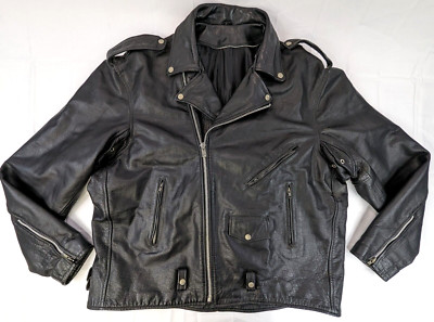 VTG Heavyweight Leather Motorcycle Riding Jacket, Men 52 = XXL, Black w Liner-image