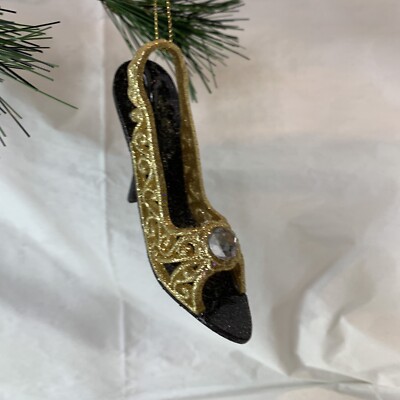 RAZ Imports Gold Glitter Filigree High Heel Shoe Christmas Ornaments NEW-image