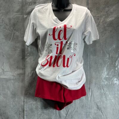 COZY ROZY Women's White/Red Let It Snow 2-Piece Short Holiday Pajamas SZ M-image