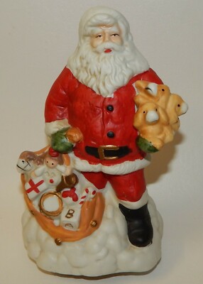 Vtg Porcelain Christmas Wind Up Music Box Santa Claus is Coming to Town Puppies-image