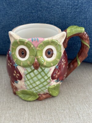 Pier 1 Imports Coffee Mug Cup Olli The HOOT OWL 3D Hand-Painted 16 oz Large Bird-image