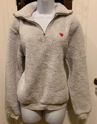 TOPSHOP Lightgray Cool Sherpa 1/4 Zip Pullover Sweater Comfortable Size 8-image