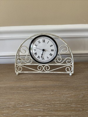 Pier 1 Imports Shabby Chic Table Top Metal Scrolled Clock Rustic Design Battery-image