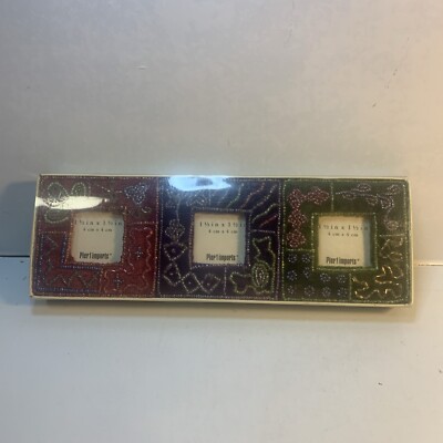 Set Of 3 New Pier One Imports Fabric w/ Bead Design 1.5 X 1.5 Mini Photo Frames-image