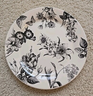 PIER  1 Imports ~Ironstone ~BLACK & WHITE FLORAL TOILE ~ 9” Salad Plate -image