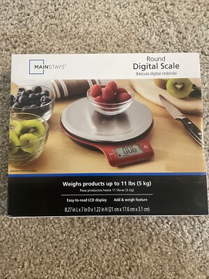 Mainstays Round Digital Kitchen Scale, Food Scale, Stainless Steel Platform, LCD-image