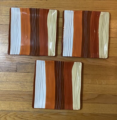Set (3) Pier 1 Canyon Stripe Stoneware Salad Plates  8 1/2
