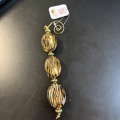 RAZ Imports Gold Tiger Stripe Reflective Dangle Beaded Christmas Ornaments NEW-image