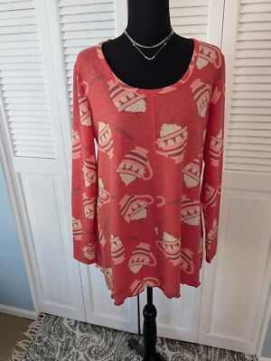 Any Body Cozy PJ Top Women's M Cocoa Mugs Waffle Weave Super Soft Hot Chocolate-image