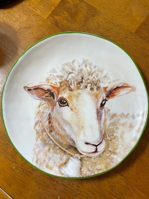 Sheep Lamb PIER 1 IMPORTS Farm Animal Stoneware Salad Plate 8.75”-image