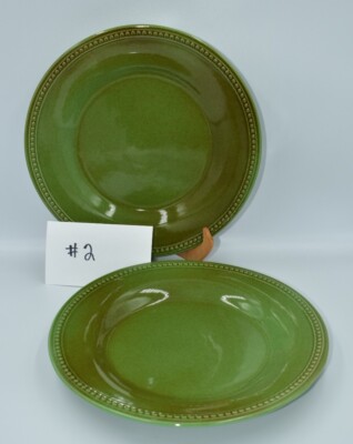 Pier 1 Spice Route Jade Green Round Dinner Plates 10-5/8” Set Of 2 Beaded #2-image