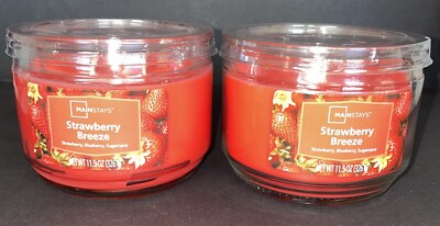 2 Mainstays STRAWBERRY BREEZE 3 Wick Jar Candle 11.5 oz / Free Shipping-image