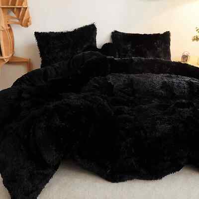 NEW! ~ ULTRA SOFT COZY PLUSH MODERN CHIC BLACK FUR SHAGGY LUXUTY COMFORTER SET-image