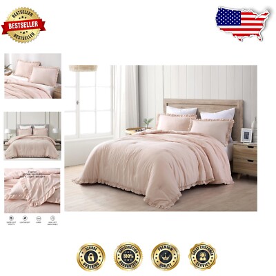 Nora Oversized Queen Ruffled Edge Microfiber Comforter Set – Blush Elegance-image