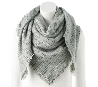 New w/Tags Women's LC Lauren Conrad Striped Square Blanket Scarf Frost Gray Grey-image