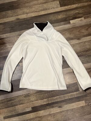 Prana Sweatshirt Adult Small White Fleece with brown  Trim Pullover Womens-image