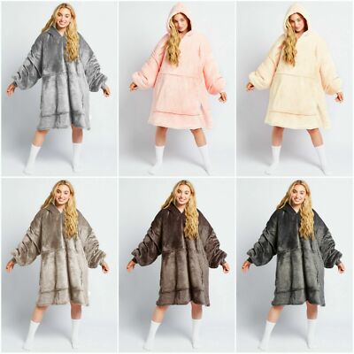 WARM COSY OVERSIZED HOODIE BLANKET SUPER SOFT TEDDY SHERPA PLUSH SWEATSHIRT TOP-image