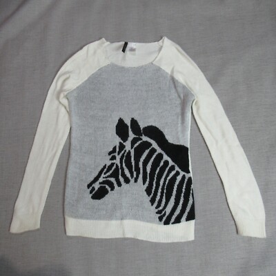 Absolutely Sweater Womens Size M Cream Knit Long Sleeve Black Zebra Cozy Soft-image