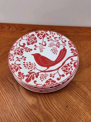 PIER 1 IMPORTS Red Bird Salad Dessert Plates- Set of 4 -image