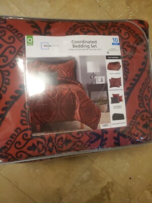 New Red and Black Damask 10 Piece Bed in a Bag Comforter Set  queen size!!!-image