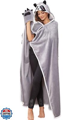 OUSIEDISIE Raccoon Wearable Hooded Blanket for Adults Cute Racoon Gifts for W-image