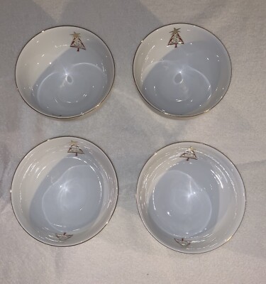 Pier 1 Imports White Cereal Bowl w/ Christmas Tree Design (Set of 4)-image