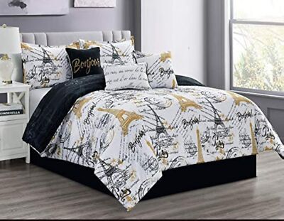 LinenTopia King Size Paris Bedding Comforter Set – Elegant 7-Piece Cozy Be-image